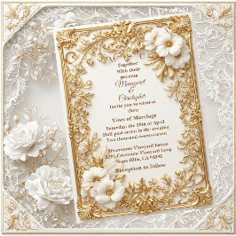 Convite White Tulips Gold Ornate Baroque Grandeur Wedding