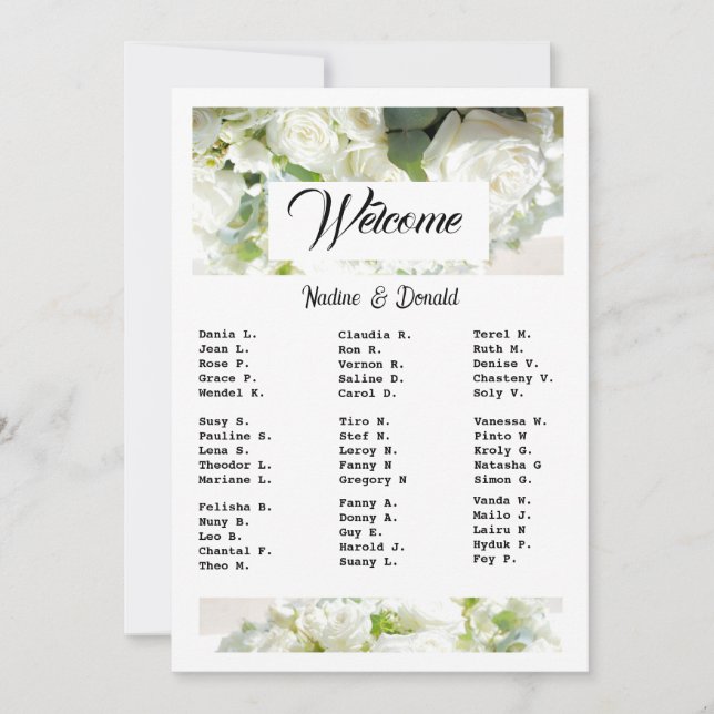 Convite White Wedding Greenery Downloadable Seating Chart (Frente)