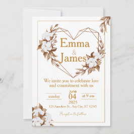 Convite White Wedding Invite with Elegant Heart & Roses