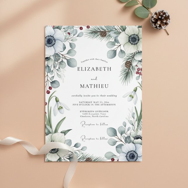 Convite White Winter Botanical Romance Wedding (Criador carregado)