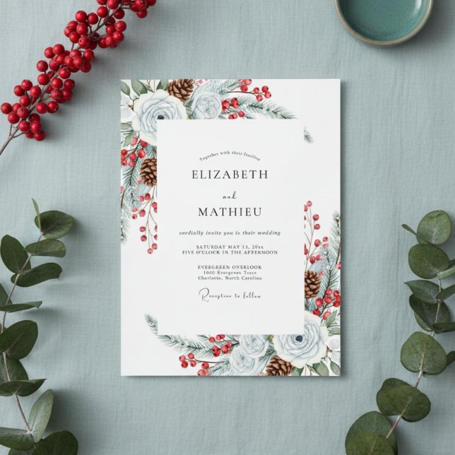 Convite White Winter Floral Brushstroke Wedding (Criador carregado)