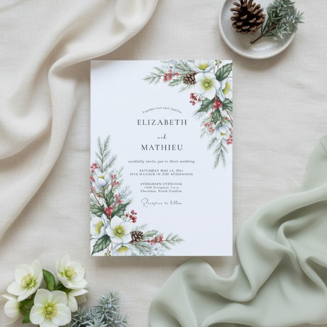 Convite White Winter Floral Romance Wedding (Criador carregado)