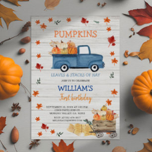 Convite White Wood Primeiro aniversário de caminhão azul r