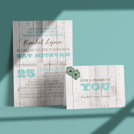 Convite Whitewash Teal Bat Mitzvah