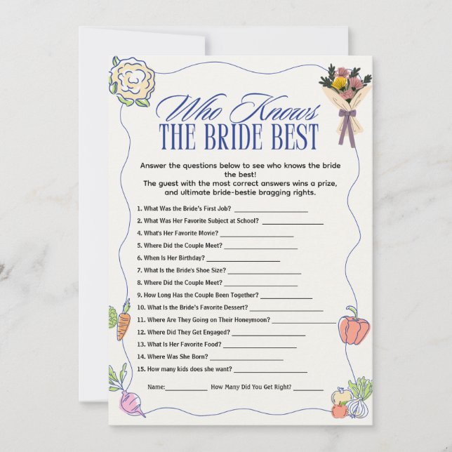 Convite  who Knows the Bride Best Bridal Shower Games Fun (Frente)