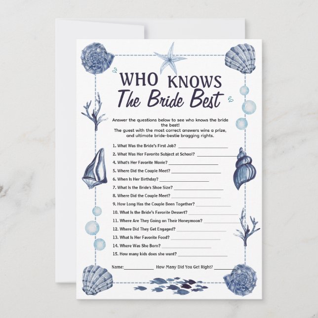 Convite Who Knows the Bride Best Game Nautical Wedding  (Frente)