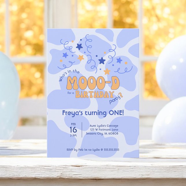 Convite Who's in the MOOO-D Cow Print 1st Birthday (Criador carregado)