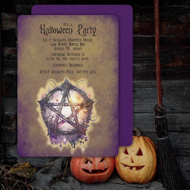 Convite Wicca Witches Penatcle Halloween Party (Witch Wicca Symbol of Protection Halloween Costume Party Invitation)
