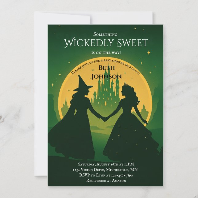 Convite Wicked Baby Shower Invitation | Elphaba & Glinda (Frente)