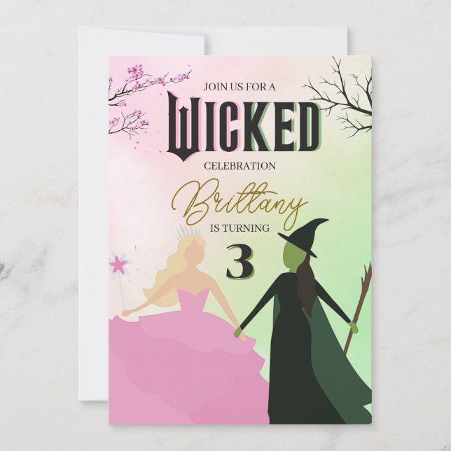 Convite Wicked Birthday Invitation Elphaba and Galinda (Frente)