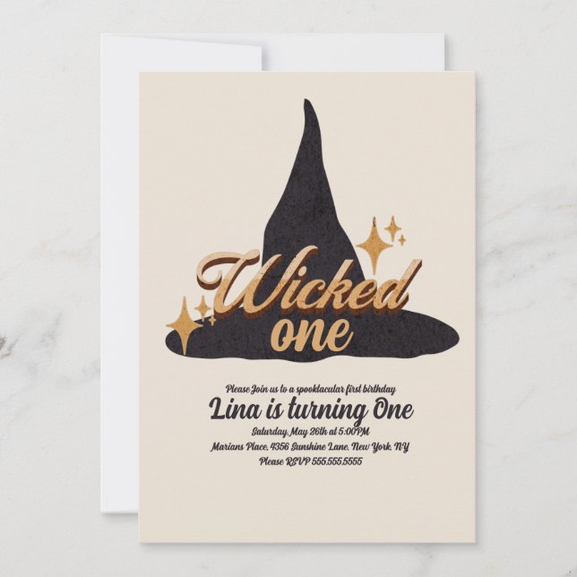 Convite Wicked One Halloween First Birthday Withat (Frente)