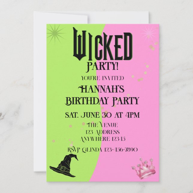 Convite Wicked Pink Green Birthday Invitation (Frente)