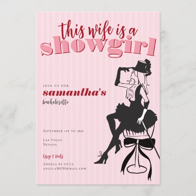 Convite Wife Is A Showgirl Bachelorette Weekend Itinerary  (Frente)