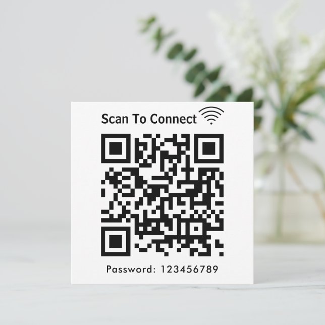 Convite Wifi Scan To Connect Password Qr Code White (Em pé/Frente)
