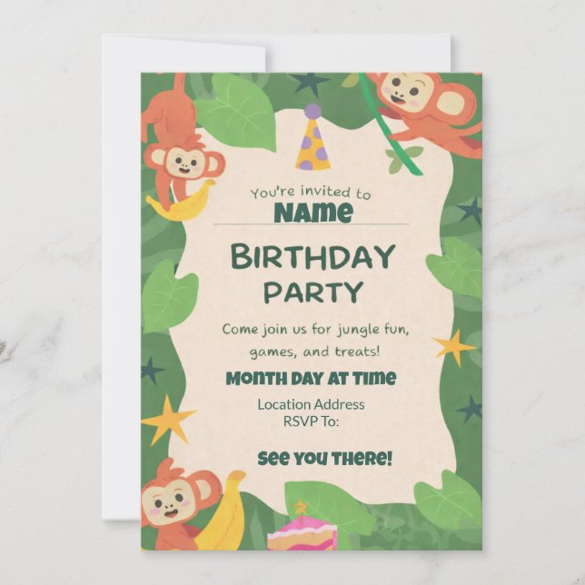 Convite Wild About Monkeys Birthday Invitations (Frente)