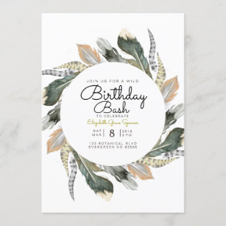 Convite Wild Birthday Bash | Círculo de Aquarela De Pena