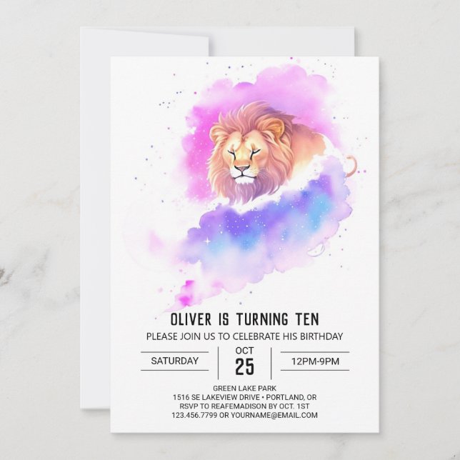 Convite Wild Chic Lion Birthday (Frente)