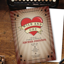 Wild e One Tattoo Heart First Birthday Invitation