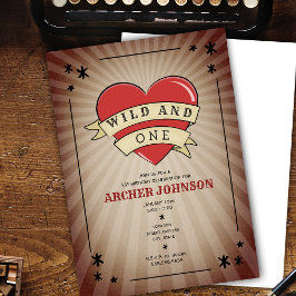 Convite Wild e One Tattoo Heart First Birthday Invitation