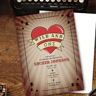 Convite Wild e One Tattoo Heart First Birthday Invitation