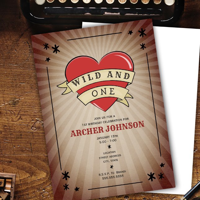 Convite Wild e One Tattoo Heart First Birthday Invitation (Criador carregado)