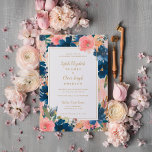 Convite Wild Elegance | Marinho Blush e Dourado Casamento<br><div class="desc">As flores frescas,  elegantes,  de cor d'água,  em azul vibrante marinho e cor-de-rosa pincelado doce,  são acentuadas com dourados antigos macios. Estes convites de casamento foram feitos para combinar com a nossa coleção de convites para casamento,  Marinho de Elegância Selvagem,  Blush e Dourado.</div>