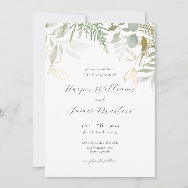 Convite Wild Fern Greenery Wedding (Frente)