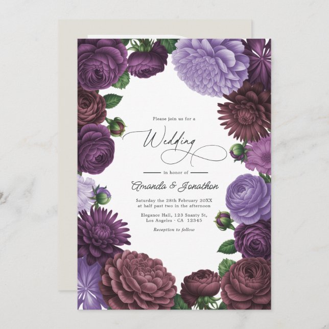 Convite Wild Fig, Cocoa Rose & Soft Lavender Wedding (Frente/Verso)