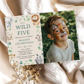 Convite Wild Five Jungle Safari Animals Birthday Photo