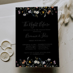 Convite Wild Floral Black Night Before Rehearsal Dinner