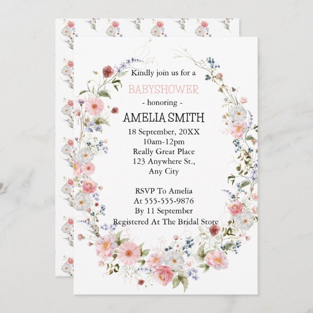 Convite Wild Floral Buquê Babyshower (Frente/Verso)