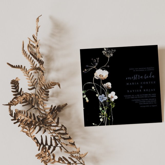 Convite Wild Forest Floral Black Nuestra Boda Wedding (Criador carregado)