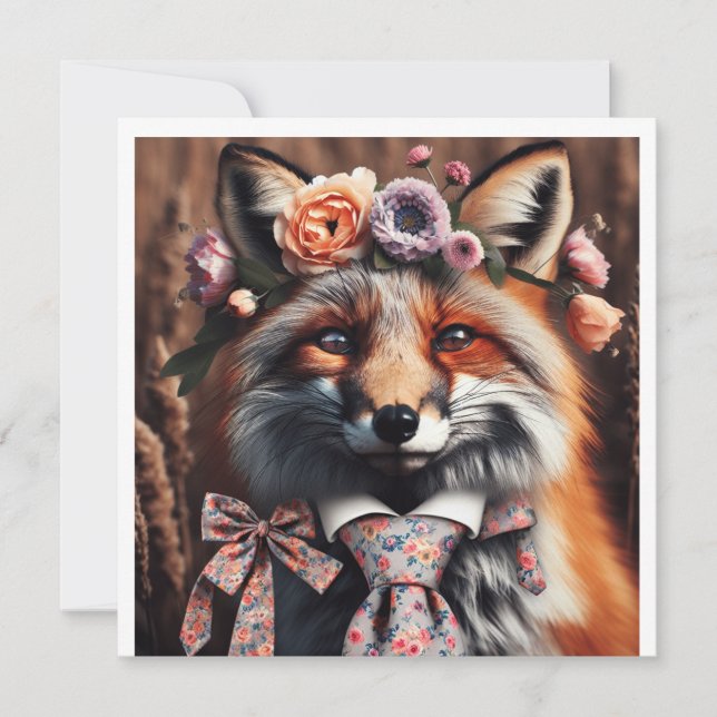 Convite Wild fox wearing a tie cute  (Frente)