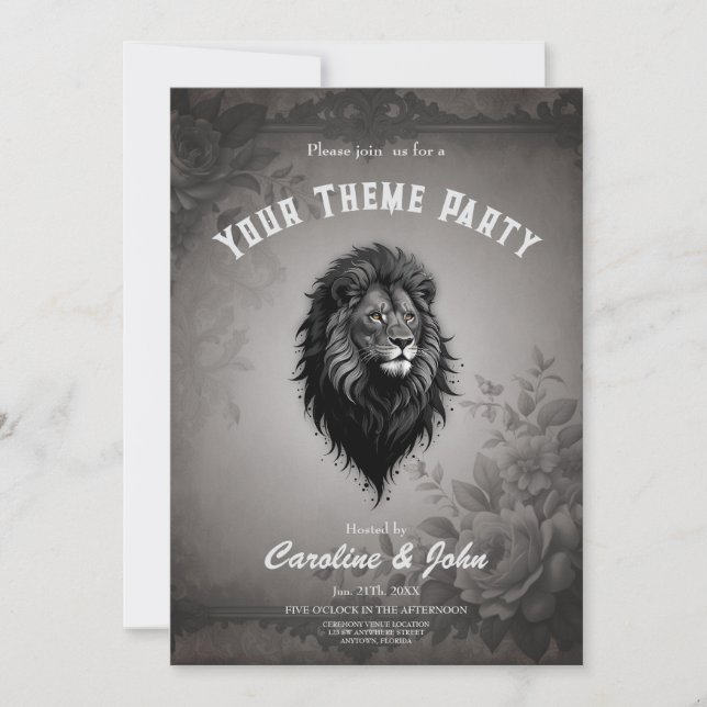 Convite Wild Grace: retrato impressionante de um leão (Frente)