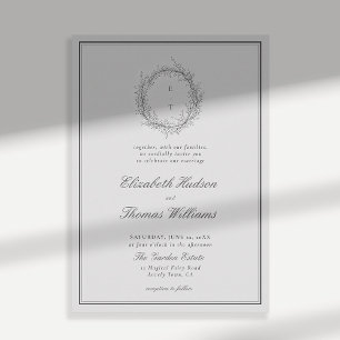 Convite Wild Greenery Crest Formal Moderno Casamento Cláss