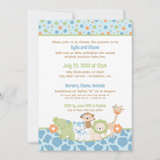 Convite Wild Jungle Animals Baby Boy Shower Invitation