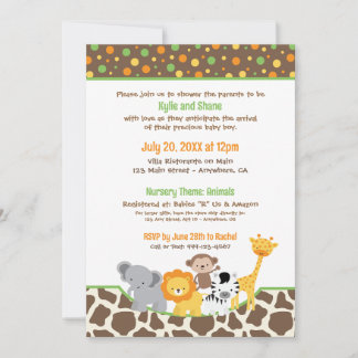 Convite Wild Jungle Animals Baby Shower Invitation