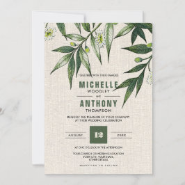 Convite Wild Meadow | Casamento de Burlap Botânico Verde