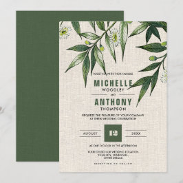 Convite Wild Meadow | Casamento de Burlap Botânico Verde