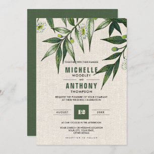 Convite Wild Meadow   Casamento de Burlap Botânico Verde
