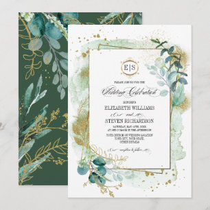 Convite Wild Meadow Casamento Geométrico Botânico Verd