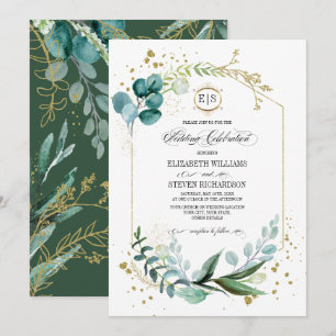 Convite Wild Meadow Casamento Geométrico Botânico Verd