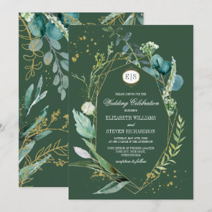 Convite Wild Meadow Casamento Geométrico Botânico Verd