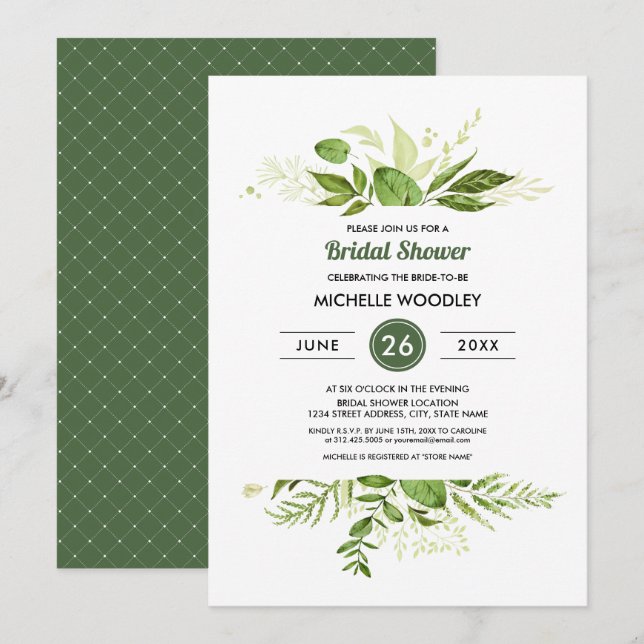 Convite Wild Meadow | Chá de panela Botânico Verde (Frente/Verso)