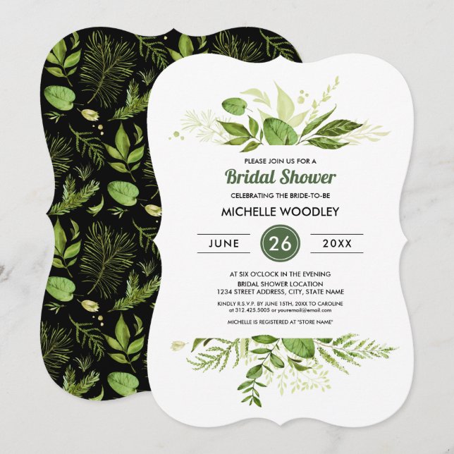 Convite Wild Meadow | Chá de panela Botânico Verde (Frente/Verso)