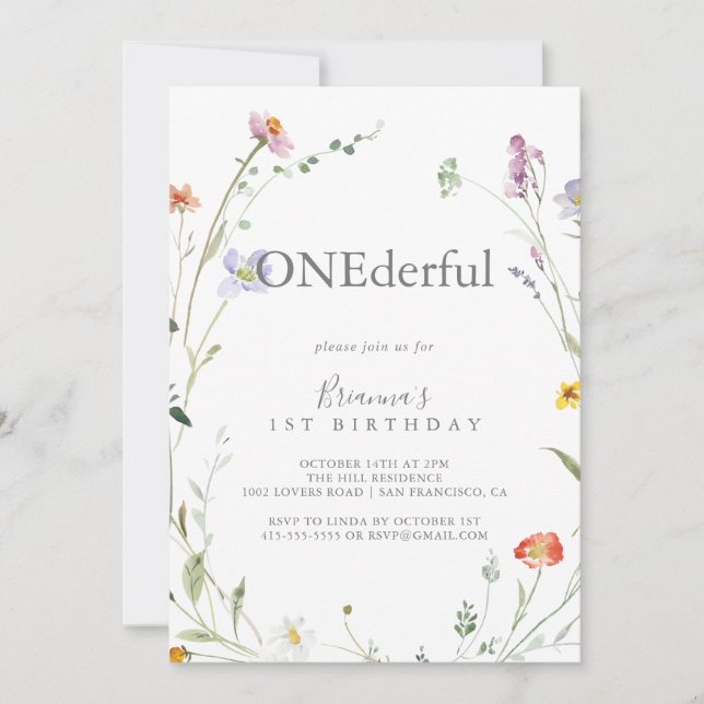 Convite Wild Multicolor Floral Onderful Birthday Party (Frente)