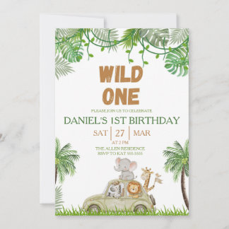 Convite Wild One 1st Birthday Safari Jungle Invitation