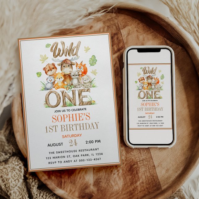Convite Wild One Animal 1st Birthday Party | Safari Jungle (Wild One Animal 1st Birthday Party | Safari Jungle Invitation)