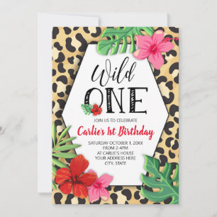 Convite Wild One Animal Print First Birthday Invitation
