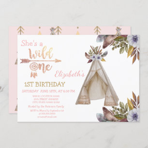 Convite Wild One,Arrows,Tent,Flowers,Boho Birthday
